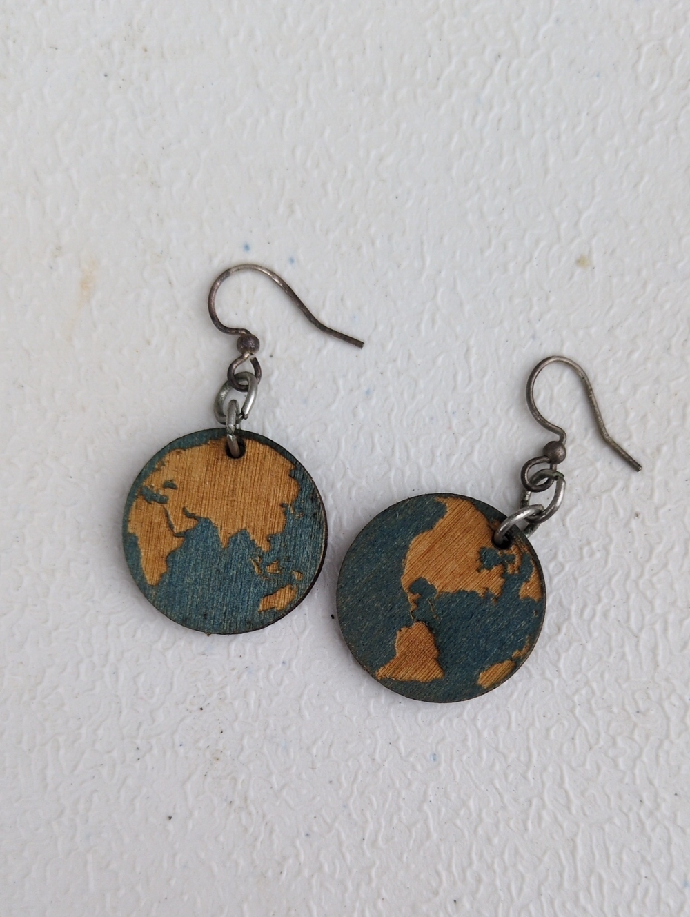 Wood Globe Drop Earrings in Teal and Natural - Women Jewelry